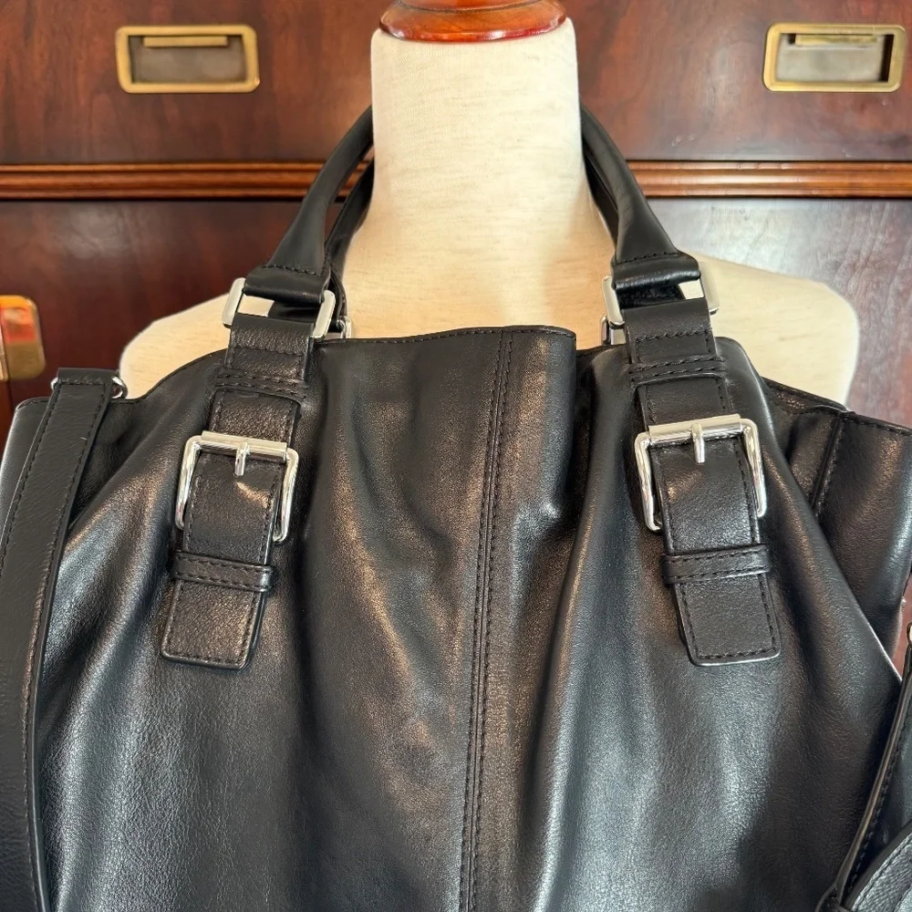 Michael Kors Brookville Black Leather Tote Bag Dual Handles - Picture 9 of 16